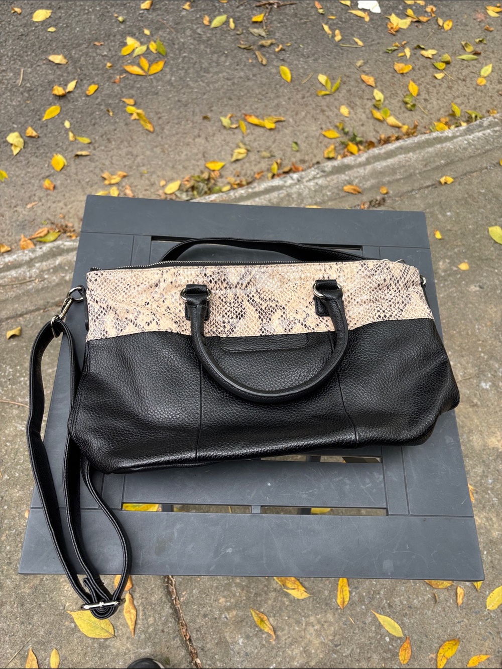 Naturalizer Black Bag with Cream Snake-Trim Crossbody